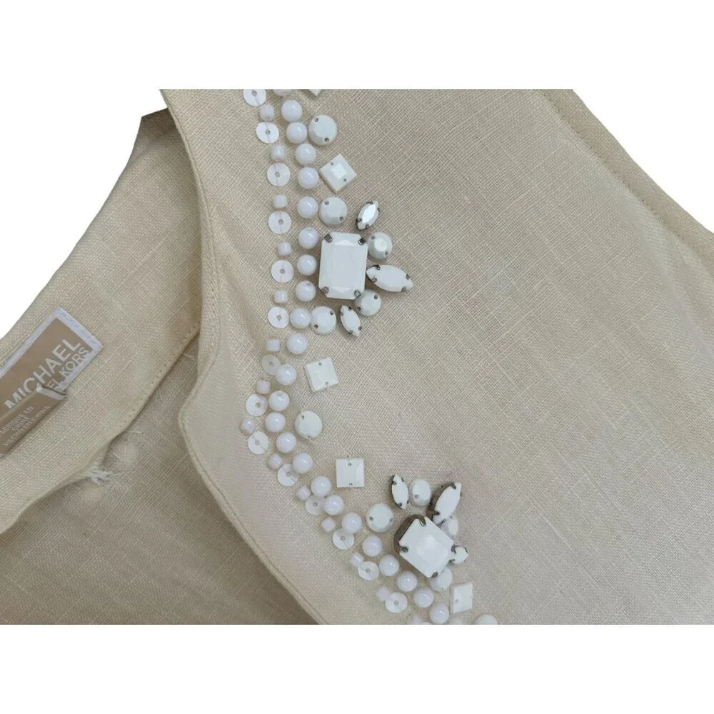 MICHAEL KORS 100% Linen Tunic Beaded Off-White Sleeveless Size 4